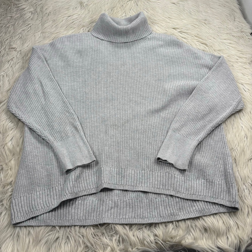 J.Crew Women's XL Gray Ribbed Cotton Blend Relaxed‎ Turtleneck Sweater Preppy